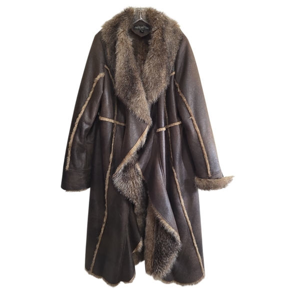 Fabulous Furs Donna Salyers Cascading Faux Fur Maxi Coat XL Brown - Picture 4 of 7